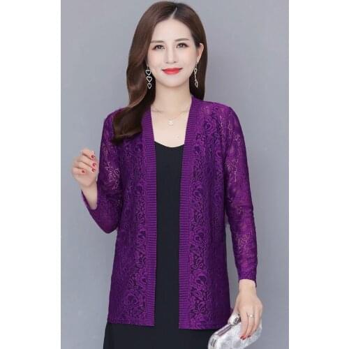 Open Stitch Purple Summer Shirt Women Casual Boho Kimono Cardigan White Lace Loose Office Blouse Plus Size Tops Beachwear