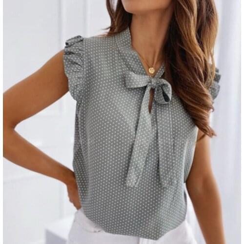 2021 Summer Women Blouses Butterfly Short Sleeves Shirt Summer Bow Lace Up Polka Dot Female Tops Ruffle Pullover Vintage Blusa