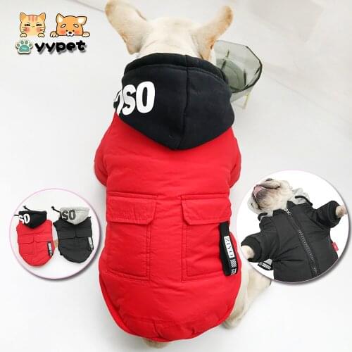 Winter Windproof Red Warm Dog Hoodies Pet Clothes Stylish Cotton Sweatshirt Fashion Outfit For Dogs Cats Puppy Small Medium Suit