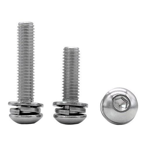 1/50pcs M3 M4 M5 M6 M8 304 Stainless Steel Hexagon Hex Socket Button Head SEM Screw Flat With Washer Spring Gasket Assemble Bolt