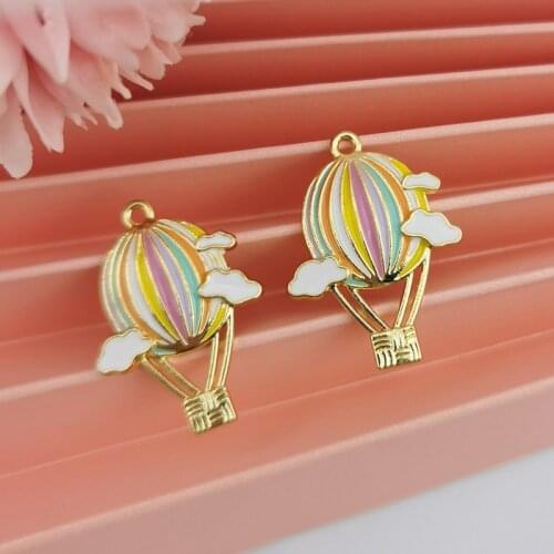 10Pcs Enamel Alloy Cloud Hot Air Balloon Charm For DIY Making Earring Pendant Bracelet Necklace Jewelry Accessories 23x31mm