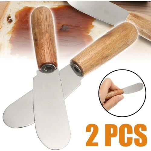 Stainless Steel Cheese Butter Spatula Mini Small Wooden Handle Sandwich Jam Slicer Knife Cutter Spatula Kitchen Gadget Safety