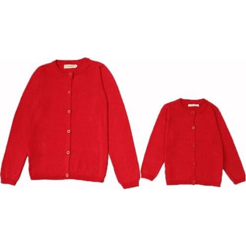 2020 New Autumn/Winter Cotton Baby Solid Color Sweater Knitted Cardigan Jacket Parent-Child Wear Mother And Children Clothing 2Y