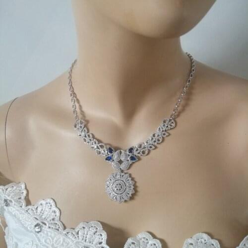 2021 new fashion elegant flower blue/red/green/purple/crystal necklace earring set wedding bride dinner party dress jewelry