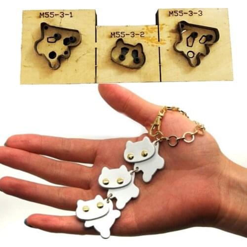 3pcs Japan Steel Blade DIY Leather Craft Cat Hand-in-Hand Hanging Wooden Die Cut Knife Mould