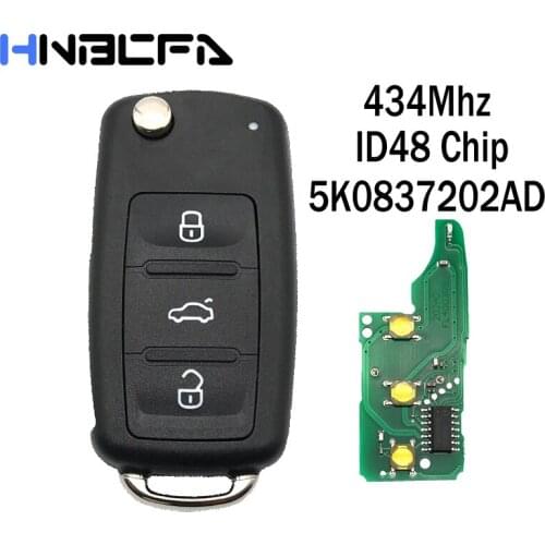 5K0837202AD Remote Key for VW/VOLKSWAGEN Beetle/Caddy/Eos/Golf/Jetta/Polo/Scirocco/Tiguan/Touran/UP 434MHz ID48 Chip