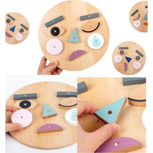Baby Face-changing Expression Emotion Cognition Toys Wood Handmade Building Block Parent-child Interactive Toys for Toddlers