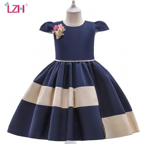 LZH 2021 Childrens Clothing Stitching Princess Dress For Kids Bow Embroidery Birthday Party Dinner Party Dresses For Girl 4-10Y