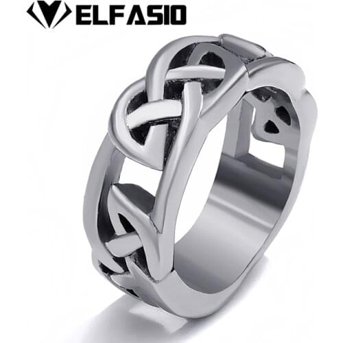Mens Womens Celtic Knot Rings Band Hollow Stainless Steel Ring Silver Jewelry