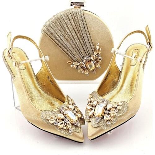 Doershow nice looking gold Shoe and Bag Sets Italian Shoes and Bags Set for party African Matching Shoes and Bags! HYD1-23