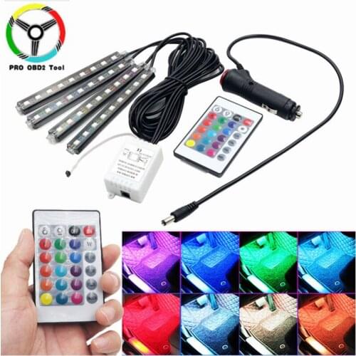 Car Interior Atmosphere LED RGB Strip Light Dash Floor Foot RGB LED Strip Decorative Light Music sound Control Multiple lighting