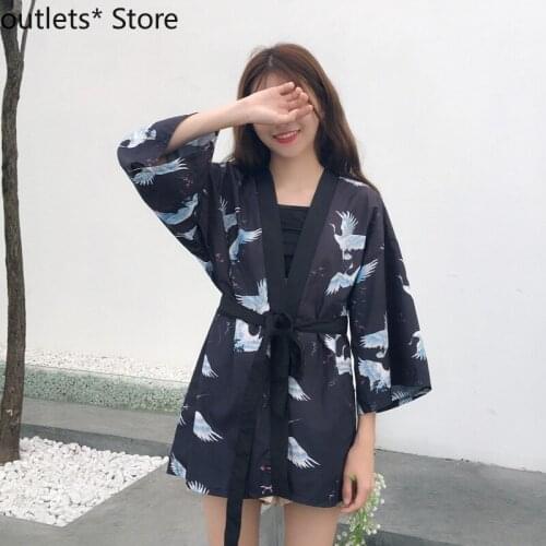 Japanese Kimono Summer Lace Shawl Yukata Female Loose Crane Breathable Thin Sunscreen Cardigan Kimono Women