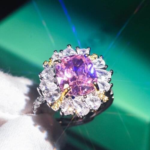 Fashion Luxury Two Color Golden Rings Inlay Pink White Zircon Dainty Adjustable Jewelry For Women Wedding Anniversary Gifts