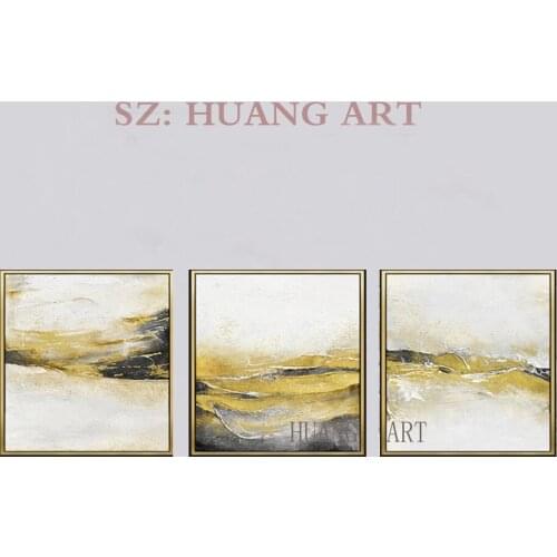Combination and collage 3p golden yellow art hand-painted abstract painting creation daoshan oil color creation decoration hall