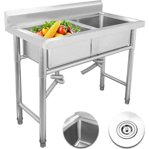 Double Bowl Standing kitchen sink Stainless Steel Commercial Sink vegetable washing basin sink Kitchen Catering Prep Table EU