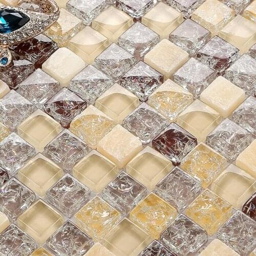 Mini square crakle glass mixed stone for kitchen backsplash tile bathroom shower mosaic tiles dining wall mosaic hallway border