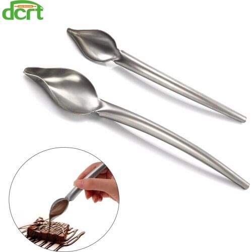 Stainless Steel 2 Sizes Chocolate Cake Decorating Spoons Ice Cream Pencil Filter Spoon Pastry Baking Tools Kitchen Accessories