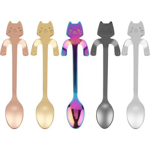 Stainless Steel Cute Cat Tea Coffee Drink Mixer Spoon Tableware Kitchen Teaspoon