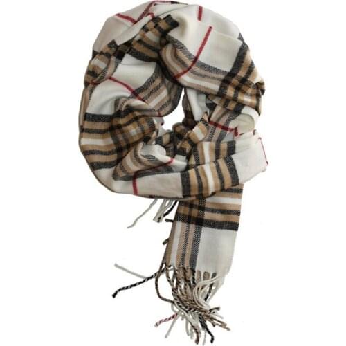 MINAKOLIFE Luxury Brand Thick Plaid Scarf Unisex Female Male Best Quality Wool Cashmere Scarf Pashmina Tassels Women Men White