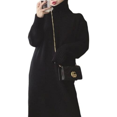 Fashion Plus Size Autumn 2021 Womens Clothing New Sweater Women Lazy Long Over-The-Knee Thick Base Sweater Dress