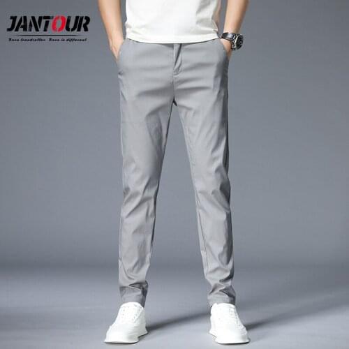 Fashion Clothing Spring Summer Solid Color Casual Pants Men Slight Elastic Long-Length High Quality Formal Trousers Male