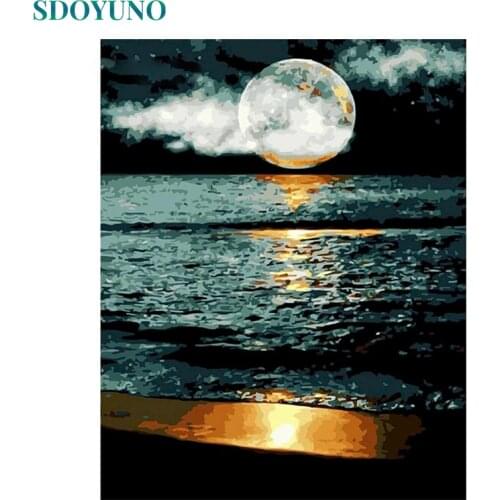 SDOYUNO 60x75cm Paint By Numbers Kits Frameless DIY Seascape Oil Painting By Numbers On Canvas Moon Scenery Number Painting