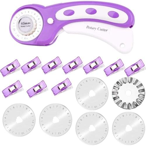 MIUSIE 45mm Fabric Cutter Set, Rotary Cutter Tool Kit with 6 Replacement Rotary Blades , Sewing Clips, Ideal for Crafting