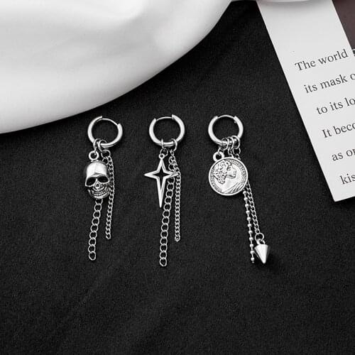 2020 new European and American style GOT7 retro coin stainless steel chain earrings with the same head skull cross tide