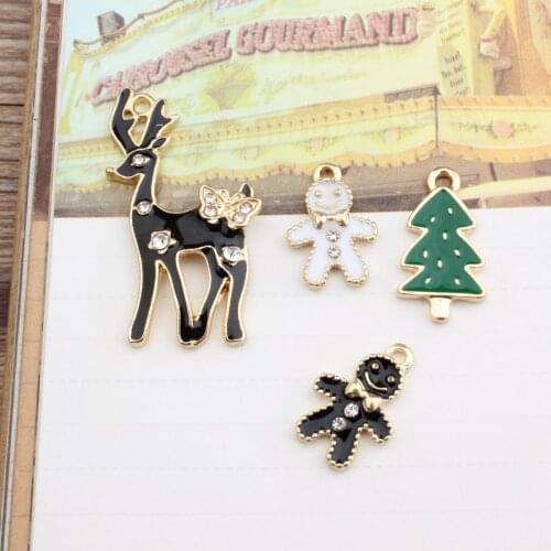 New Design Rhinestone deocration Alloy drop oil Gold Tone Animals Sika deer/Dolls/Christmas tree Shape Charm Diy Jewelry Pendant