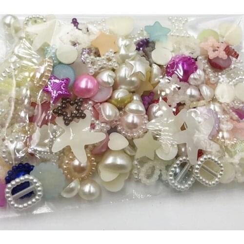 200pcs Random 4-20mm Half Round Pearls Seastar Bow Rose Rhinestone Flat Back Pearls Bead Loose Beads Gem