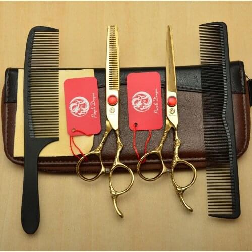 4Pcs Suit 9002# 6'' Golden 440C Personalized Hairdressing Scissors Cutting + Thinning Scissors Professional Human Hair Scissors