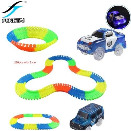 DIY multi-color luminous building block track construction railway magic car toy walking on it