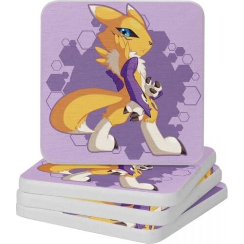 Renamon Chibi Diatom Square Round Shape Coaster Anti-Scald Cup Bonsai Mat Soap Toothbrush Pad 10x10cm