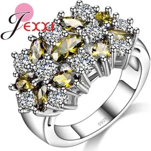 Retro 925 Sterling Silver Ring For Wome Party Jewelry Mixed Austrian Crystal Wedding Engagement Bands Finger Ring Female