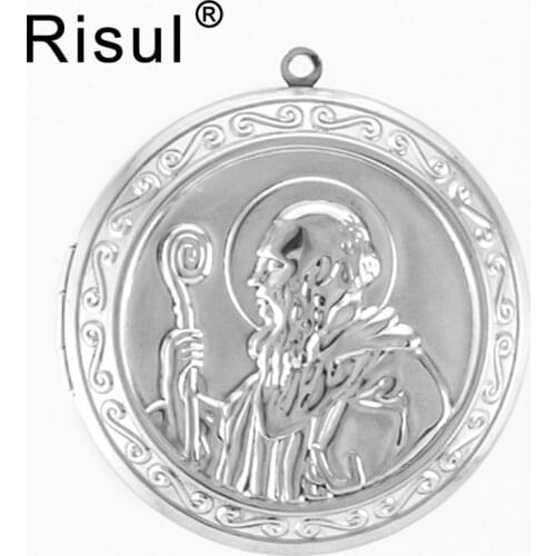 Risul San Benito Father Lockets big size The Saint Benedict Medal embossment style Stainless steel good quality Lockets 5pcs