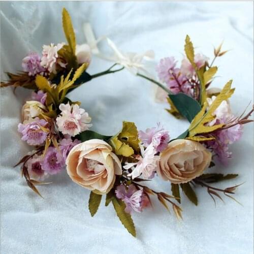 Romantic Flower Crown Floral Hairband Wedding Bridal Head Wreath Beach Holiday Travel Outdoor Pastoral Photo Hair Accessories