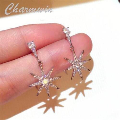 Charmwin New Fashion Dangle Earrings For Women Long Earrings Rhinestones Sun Flower Earrings Women Jewelry PE1876