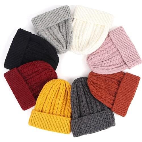 Solid Color Stripe Crimping Keep Warm Thicken Unisex Beanie Outdoor Fashion New Women Knit Ski Cap Winter Hat