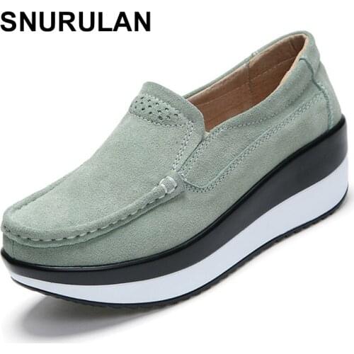SNURULANSpring Autumn New womens shoes flats on the platform of slip on shoe ladies suede Comfortable casual Sewing Woman Shoes