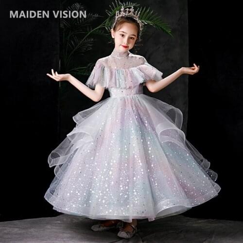 Party Dress for Girls First Communion Long Ball Gown Evening Dress rainbow sequins Children Prom Princess Wedding Kids Dresses
