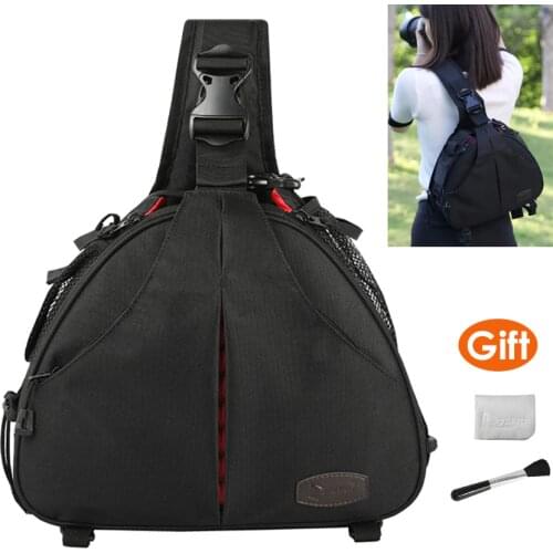 Camera Video Sling Shoulder Cross Body Triangle Package Bag Case Waterproof w/ Rain Cover Men Women Soft Padded for Canon Nikon