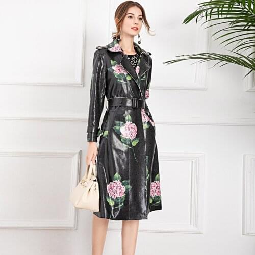 Coat Holiday High Quality Autumn Womens Party Workplace Office Casual Vintage Elegant Chic Flower Print Long Sleeve Windbreaker