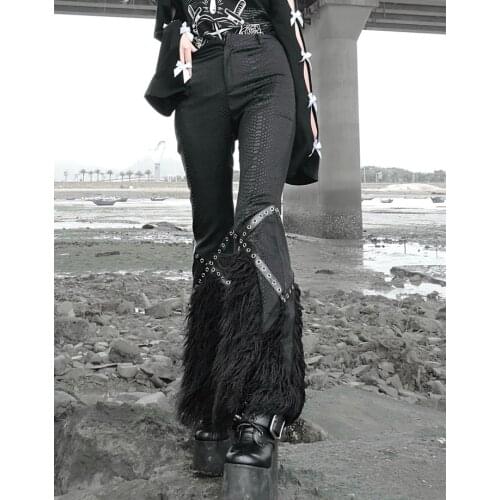 New Women Punk Gothic Snakeskin Pattern Long Flare Pant Spring Autumn Skinny Slim Feather Patch Black Full Length Capris 2021
