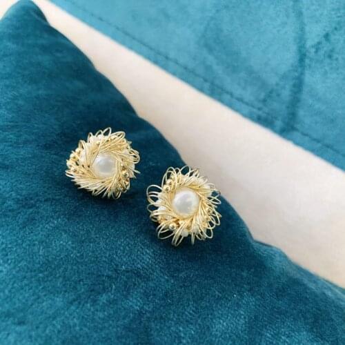 Diy Gold Natural Pearl Sunflower Charm Earrings Stud for Women Girls Party Boucles D'oreilles Fashion Orecchini Natale Hot Sale