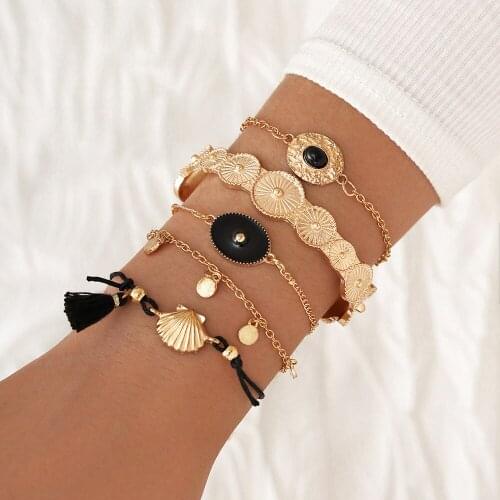 Yobest Bohemia New Link Chain Charm Bracelet Gold Color Crystal Rhinestone Shell Bracelet for Women Jewelry