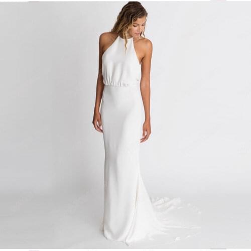Simple Beach Chiffon Mermaid Wedding Dress Halter Neck Sexy Backless Summer Bridal Gowns 2021 Custom Made Vestidos De Novia