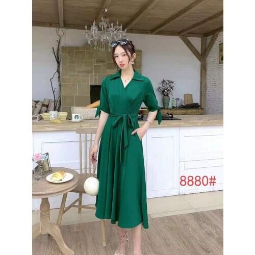 French Vintage Midi Dress Women short Sleeve V-Collor Office Elegant Dress 2021 Spring summer Solid color Piece Dress Korean
