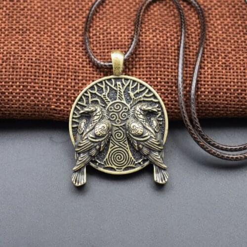 12pcs Yggdrasil Tree of Life Couple Raven Necklace Viking Odin Crow Talisman Amulet Bird Jewelry