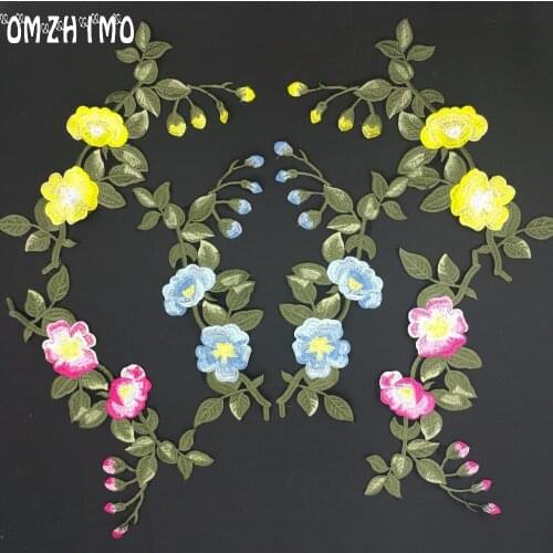 3 colours 2pcs/Set Rose Applique Neckline embroidery Flower Patches For Clothing Appliques Flores Bordadas Sewing Flower Patches