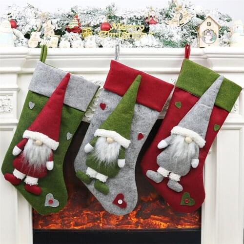 3 Pcs 19.3" Christmas Stockings Cute 3D Plush Swedish Gnome Xmas Stockings for Fireplace Hanging Christmas Party Decorations